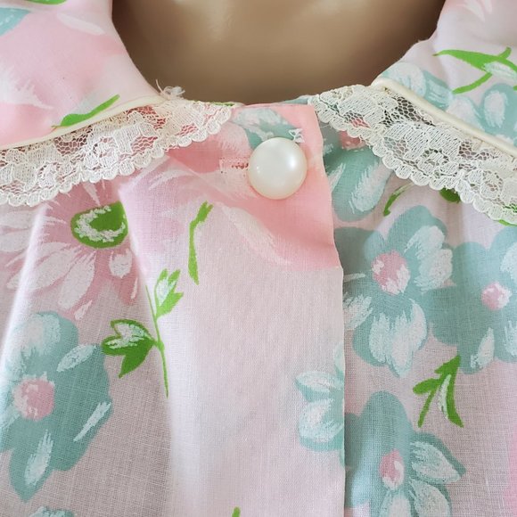 Vintage Pink Floral Patio House Lounge Dress Women's Small Pockets Button USA - Picture 5 of 14